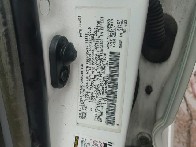 JTEBU14RX40051681 - 2004 TOYOTA 4RUNNER SR WHITE photo 10