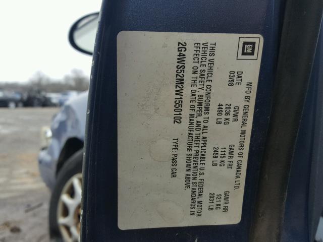 2G4WS52M2W1550102 - 1998 BUICK CENTURY CU BLUE photo 10