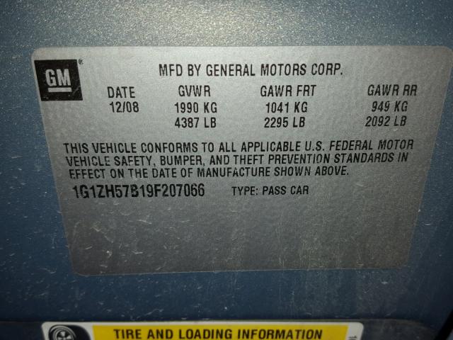 1G1ZH57B19F207066 - 2009 CHEVROLET MALIBU 1LT 蓝色 照片 10