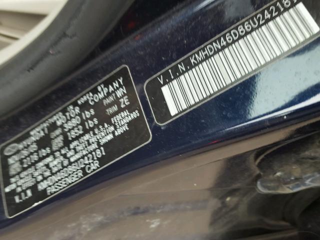 KMHDN46D86U242181 - 2006 HYUNDAI ELANTRA GL BLUE photo 10