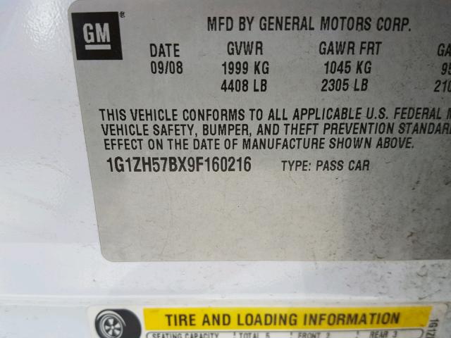 1G1ZH57BX9F160216 - 2009 CHEVROLET MALIBU 1LT WHITE photo 10