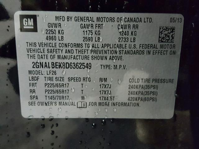 2GNALBEK8D6362549 - 2013 CHEVROLET EQUINOX LS BLACK photo 10