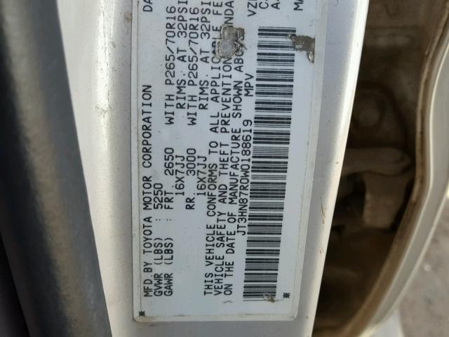 JT3HN87R0W0188619 - 1998 TOYOTA 4RUNNER LI SILVER photo 10