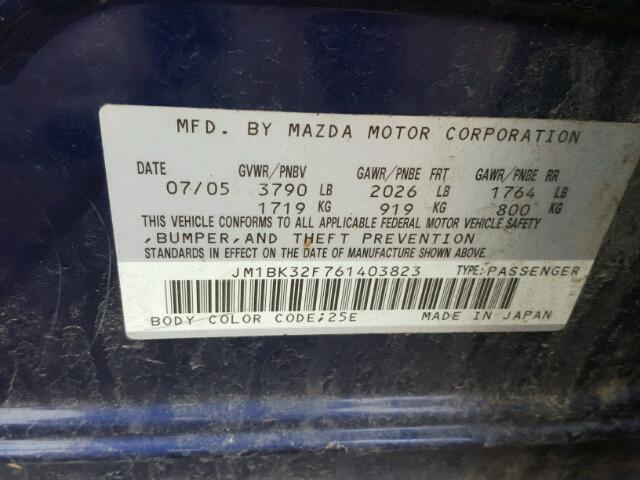 JM1BK32F761403823 - 2006 MAZDA 3 I BLUE photo 10