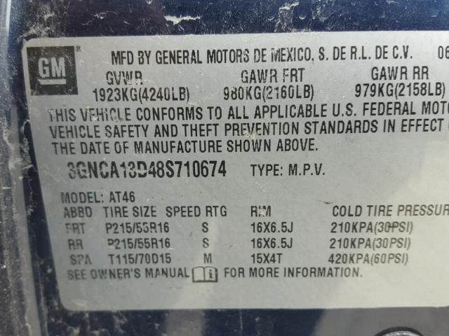 3GNCA13D48S710674 - 2008 CHEVROLET HHR LS BLUE photo 10