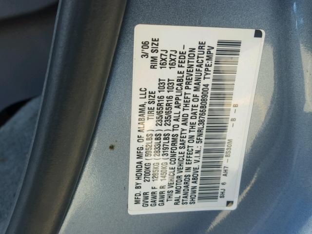 5FNRL38766B089004 - 2006 HONDA ODYSSEY EX BLUE photo 10