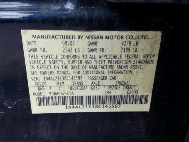 1N4AL21E38C145597 - 2008 NISSAN ALTIMA 2.5 BLUE photo 10