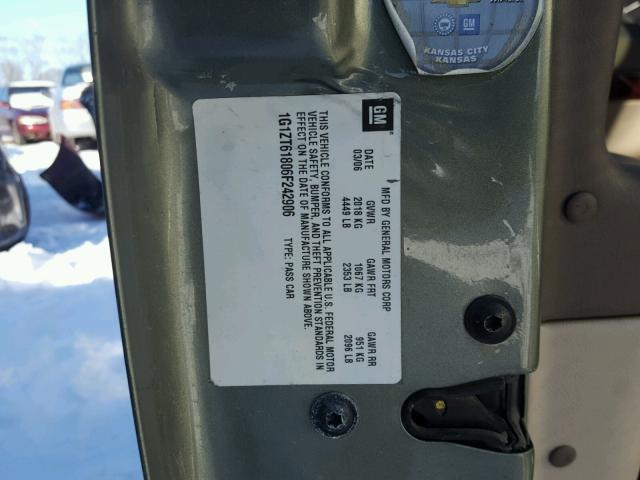 1G1ZT61806F242906 - 2006 CHEVROLET MALIBU MAX 绿色 照片 10