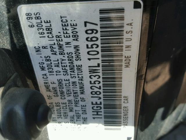 1HGEJ8253WL105697 - 1998 HONDA CIVIC EX შავი ფოტო 10
