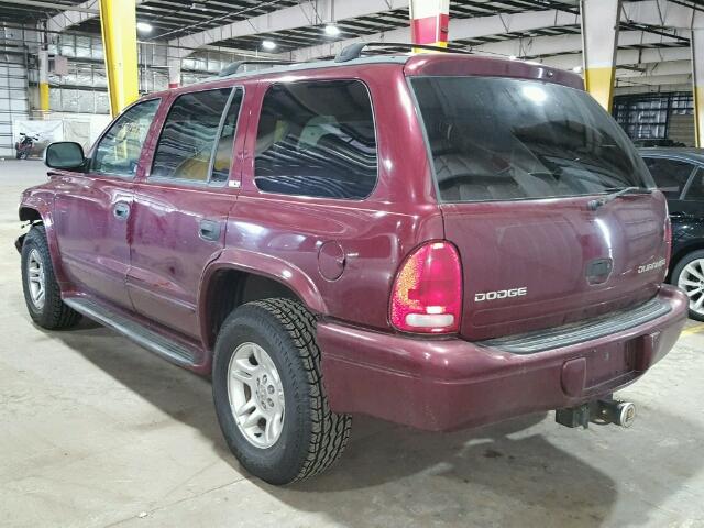 1B4HS58N82F133838 - 2002 DODGE DURANGO SL MAROON photo 3