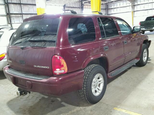 1B4HS58N82F133838 - 2002 DODGE DURANGO SL MAROON photo 4