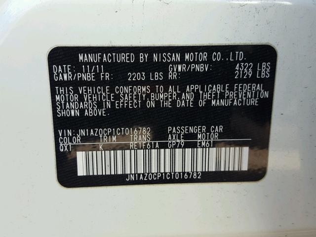 JN1AZ0CP1CT016782 - 2012 NISSAN LEAF SV WHITE photo 10