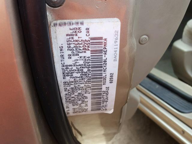 4T1BF28B2YU096934 - 2000 TOYOTA AVALON XL GOLD photo 10