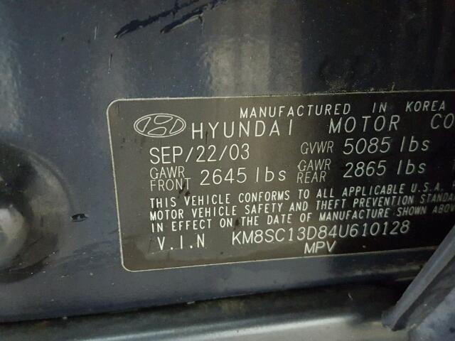 KM8SC13D84U610128 - 2004 HYUNDAI SANTA FE G BLUE photo 10