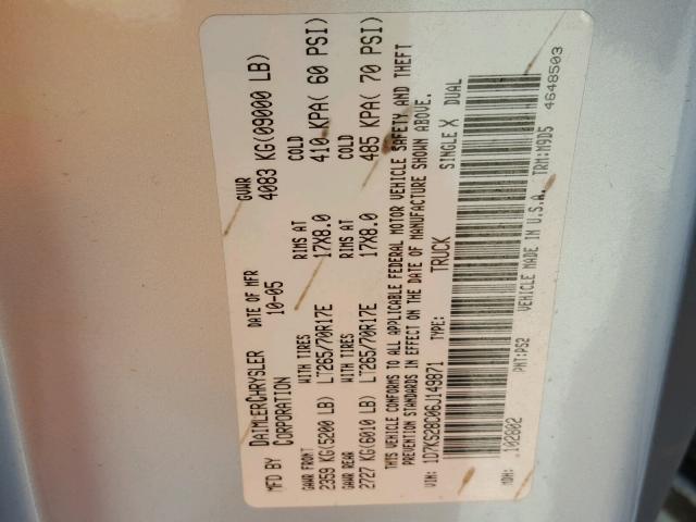 1D7KS28C06J149871 - 2006 DODGE RAM 2500 S SILVER photo 10