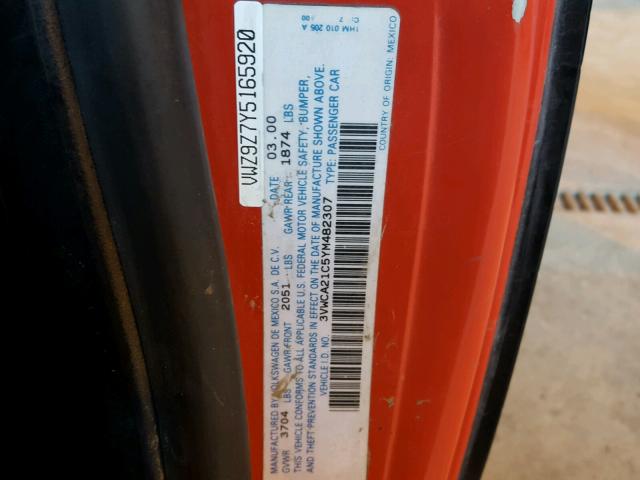 3VWCA21C5YM482307 - 2000 VOLKSWAGEN NEW BEETLE 双色 照片 10