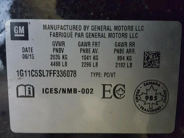 1G11C5SL7FF336078 - 2015 CHEVROLET MALIBU 1LT 黑色 照片 10