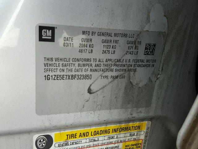 1G1ZE5E7XBF323850 - 2011 CHEVROLET MALIBU LTZ ვერცხლისფერი ფოტო 10