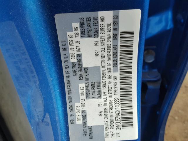 3MYDLBZV4GY140332 - 2016 TOYOTA SCION IA BLUE photo 10