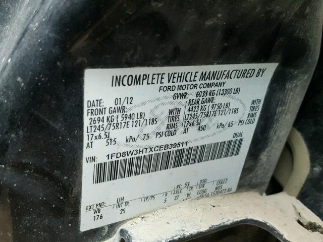 1FD8W3HTXCEB39511 - 2012 FORD F350 SUPER BLACK photo 10