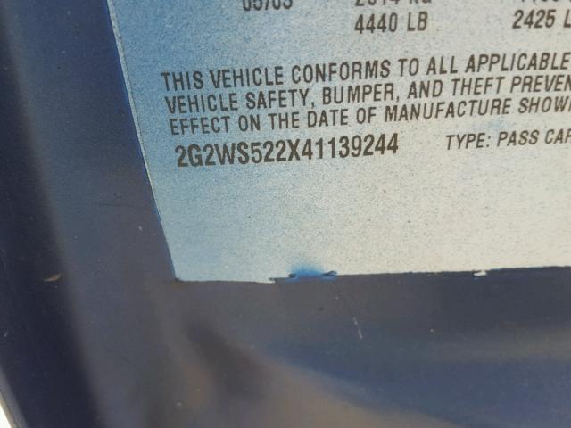 2G2WS522951167831 - 2005 PONTIAC GRAND PRIX BLUE photo 10