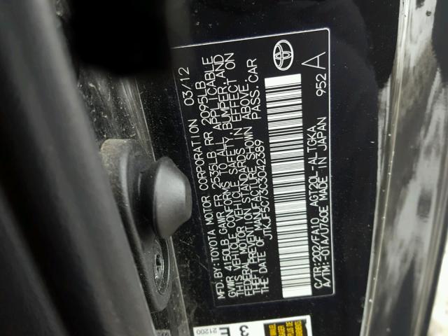JTKJF5C73C3042389 - 2012 TOYOTA SCION TC 黑色 照片 10