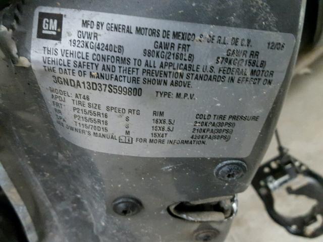 3GNDA13D37S599800 - 2007 CHEVROLET HHR LS CHARCOAL photo 10