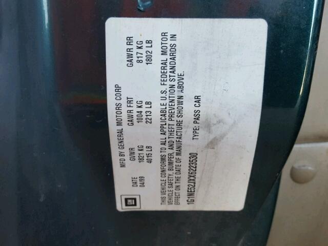 1G1NE52JXX6223530 - 1999 CHEVROLET MALIBU LS მწვანე ფოტო 10