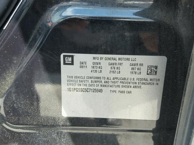 1G1PG5SC5C7125949 - 2012 CHEVROLET CRUZE LT CHARCOAL photo 10