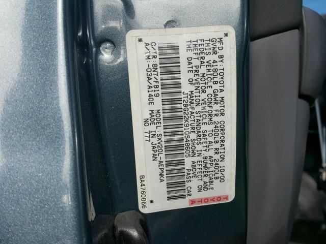 JT2BG22K910548605 - 2001 TOYOTA CAMRY CE BLUE photo 10