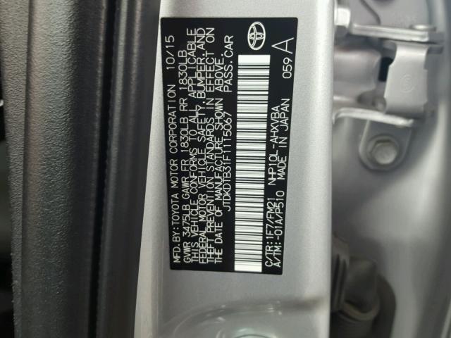 JTDKDTB31F1115067 - 2015 TOYOTA PRIUS C GRAY photo 10