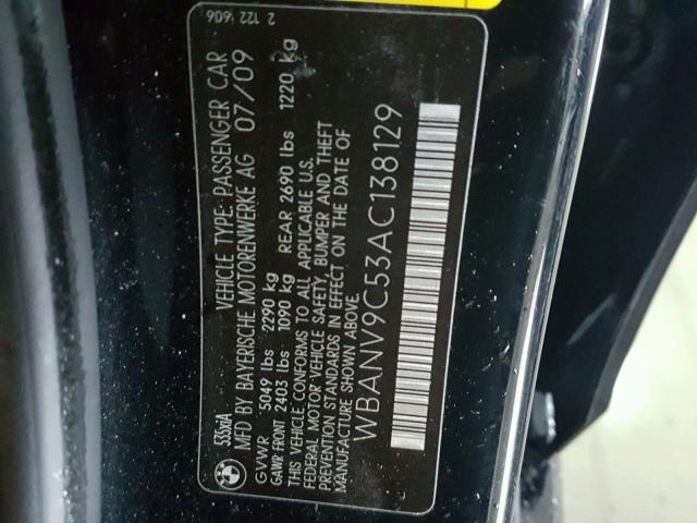 WBANV9C53AC138129 - 2010 BMW 535 XI Czarny zdjęcie 10