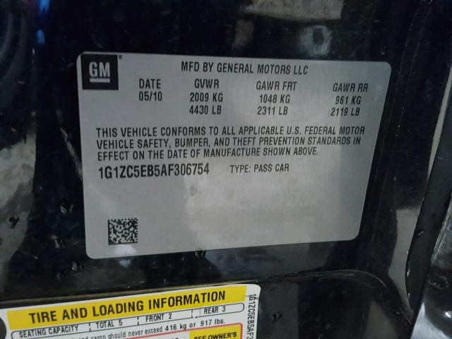 1G1ZC5EB5AF306754 - 2010 CHEVROLET MALIBU 1LT 石墨色 照片 10