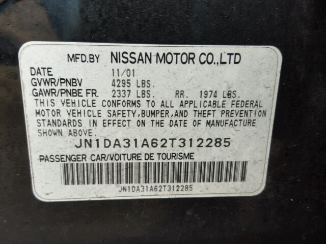 JN1DA31A62T312285 - 2002 NISSAN MAXIMA GLE BLACK photo 10