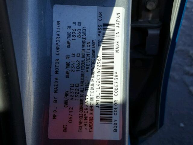 JM1BL1L42C1672967 - 2012 MAZDA SPEED 3 TEAL photo 10