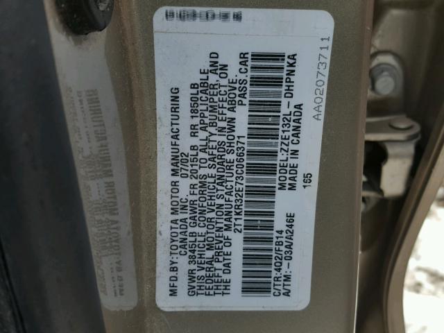 2T1KR32E73C066371 - 2003 TOYOTA MATRIX BEIGE photo 10