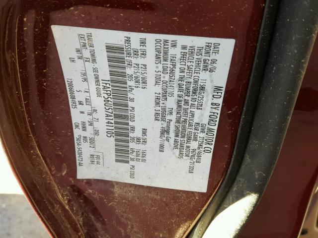 1FAFP56U57A141105 - 2007 FORD TAURUS SEL BURGUNDY photo 10