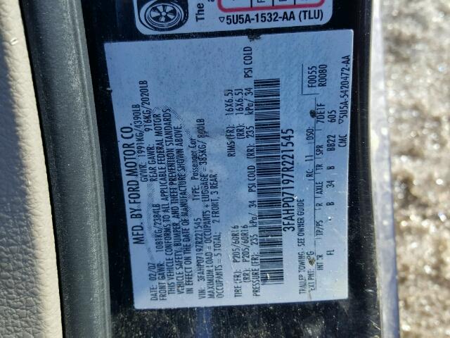 3FAHP07197R221545 - 2007 FORD FUSION SE PURPLE photo 10