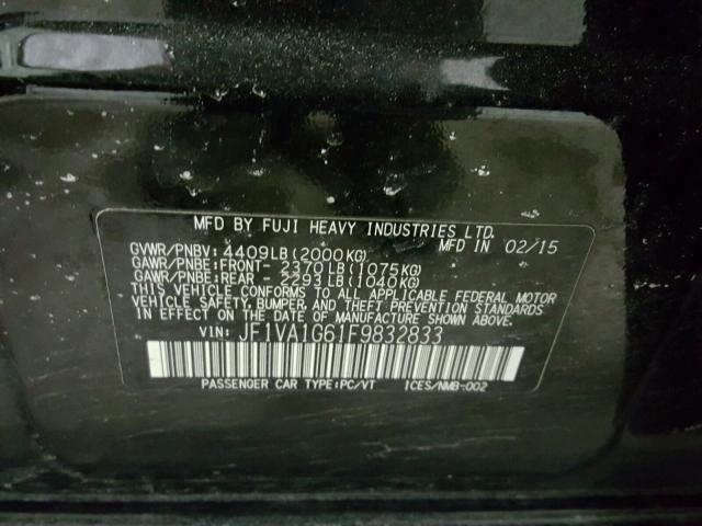 JF1VA1G61F9832833 - 2015 SUBARU WRX LIMITE BLACK photo 10