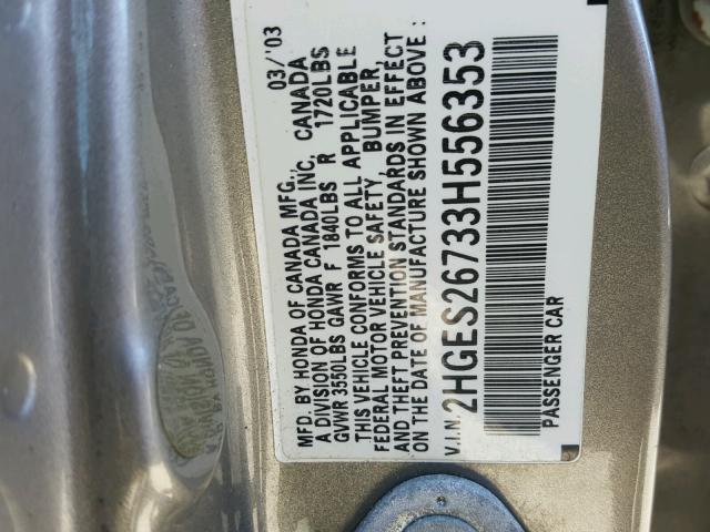 2HGES26733H556353 - 2003 HONDA CIVIC EX ოქროსფერი ფოტო 10