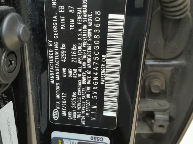 5XXGN4A75CG083608 - 2012 KIA OPTIMA EX BLACK photo 10