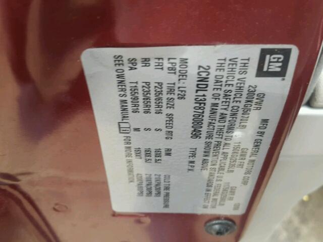 2CNDL13F876080496 - 2007 CHEVROLET EQUINOX LS MAROON photo 10