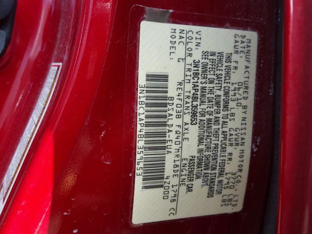 3N1BC1AP4BL359653 - 2011 NISSAN VERSA S RED photo 10