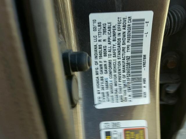 19XFA1F52AE038192 - 2010 HONDA CIVIC LX GRAY photo 10