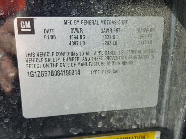 1G1ZG57B084199314 - 2008 CHEVROLET MALIBU LS შავი ფოტო 10