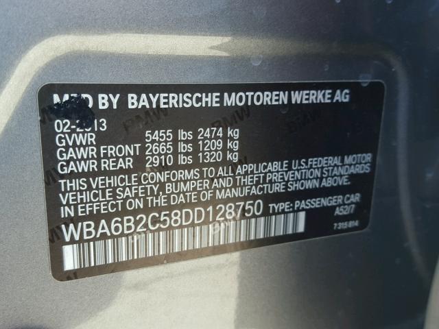 WBA6B2C58DD128750 - 2013 BMW 650 I BLACK photo 10