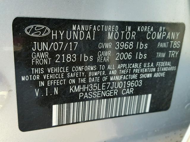 KMHH35LE7JU019603 - 2018 HYUNDAI ELANTRA GT SILVER photo 10