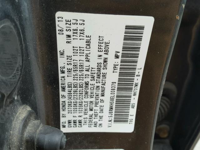 5J6RM4H58EL008379 - 2014 HONDA CR-V EX GRAY photo 10