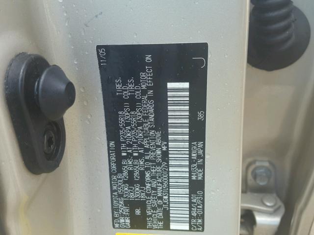 JTJGW31U960001279 - 2006 LEXUS RX 400 TAN photo 10