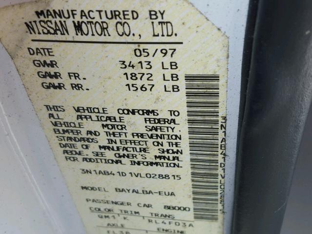 3N1AB41D1VL028815 - 1997 NISSAN SENTRA XE WHITE photo 10